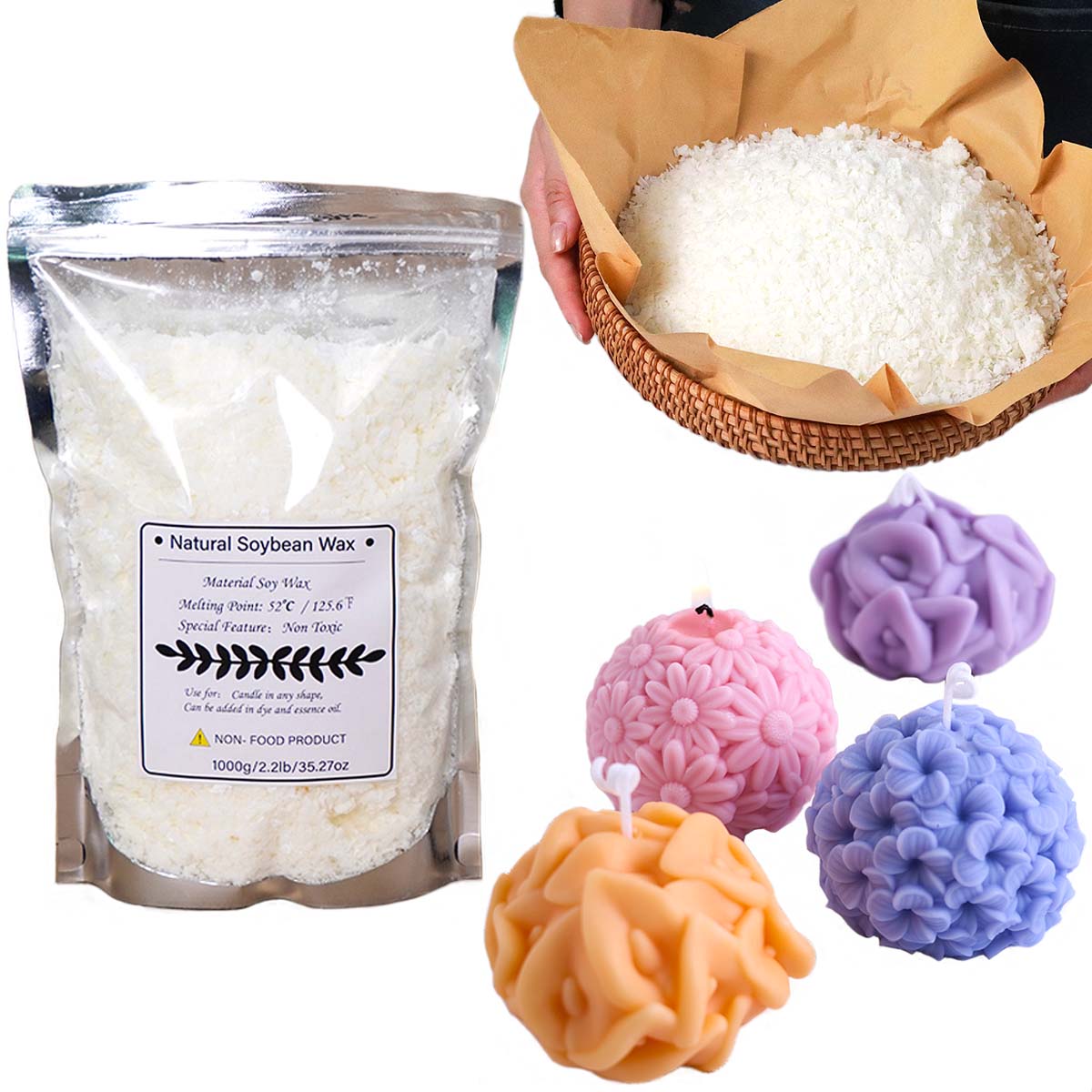 Candle Making Kit - 100/250/500/1000g Natural Soy Wax Flake DIY